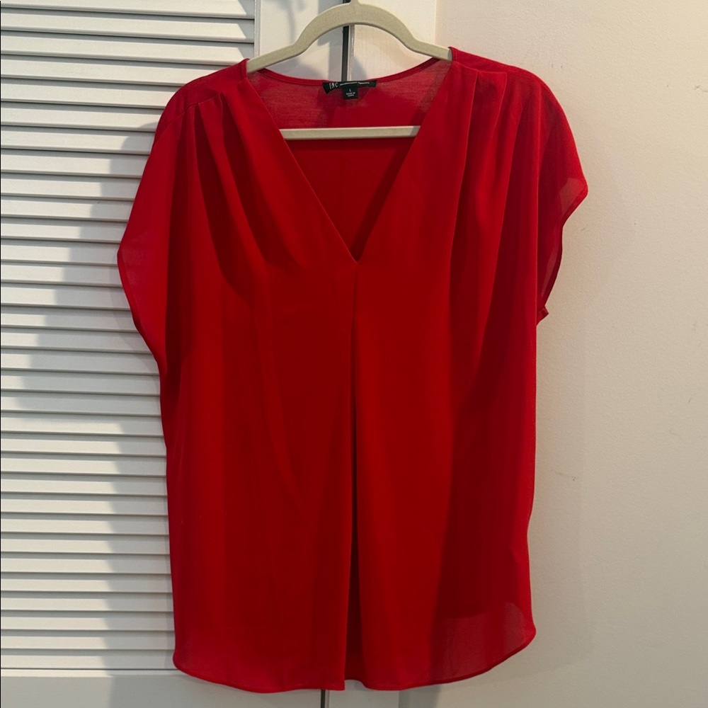 INC International Concepts Red V-Neck Dolman Sleeve Blouse